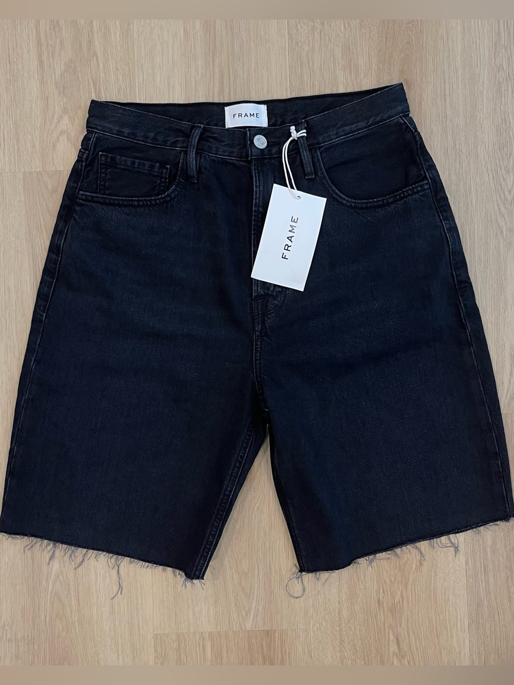 NWT FRAME High-Rise Black Denim Bermuda Shorts